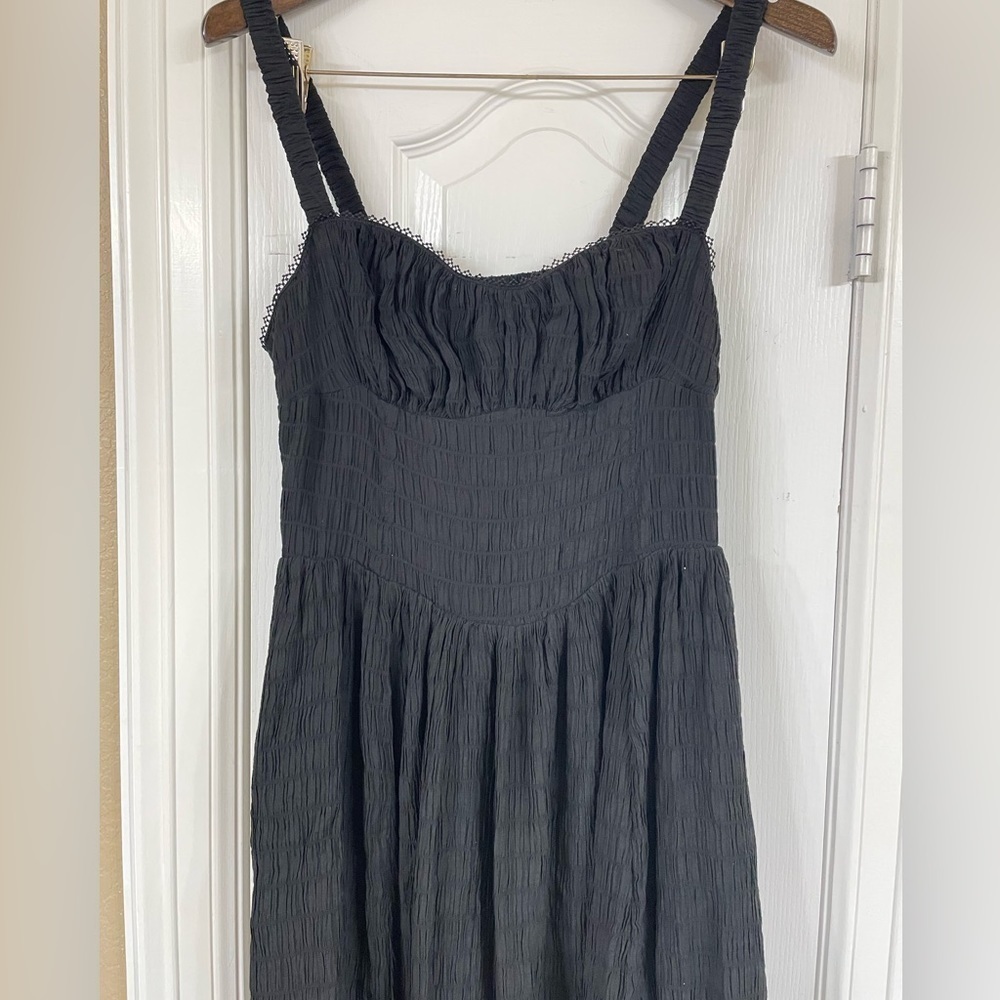 ANTHROPOLOGIE Black Smocked textured midi dress - Picture 10 of 16